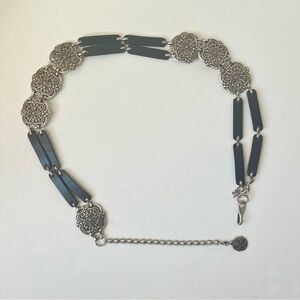 Express Black Leather Metal Medallions Chain Belt Small